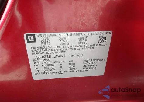 2017 Chevrolet Silverado 1500 High Country from USA, damaged, VIN 3GCUKTEJ9HG152834